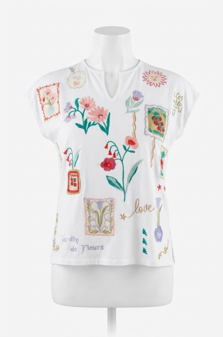 NEW JOHNNY WAS slit front tee in fleur white